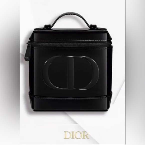 Dior ALL Black Patent Pleather Train Case NEW in original box Zipper pull SEALED - Picture 2 of 15